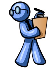 Blue Man Holding a Clipboard While Reviewing Employess Clipart Illustration