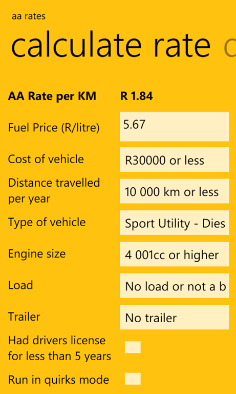 aa rate of travel per km